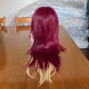 Platinum blonde and maroon red wig Cosplay costume dancer